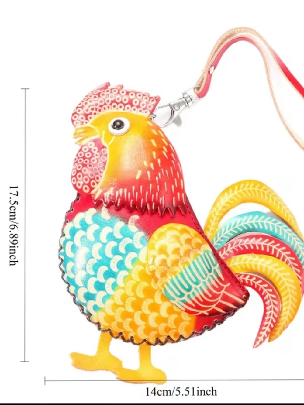 🆕 Handcrafted Multicolor Rooster Wristlet Clutch - Genuine Leather - Vibrant